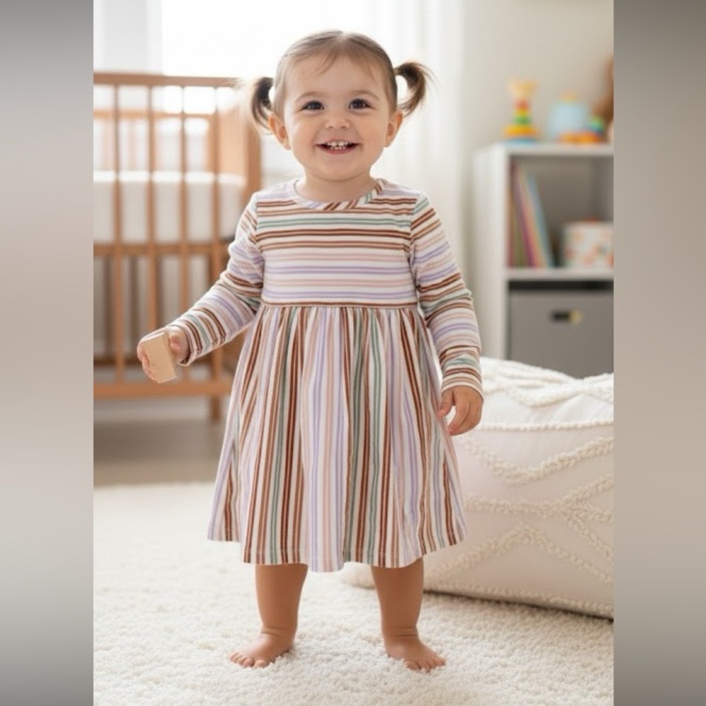Wonder‎ nation Toddler dress 4T girls long sleeve striped lines  pockets new*